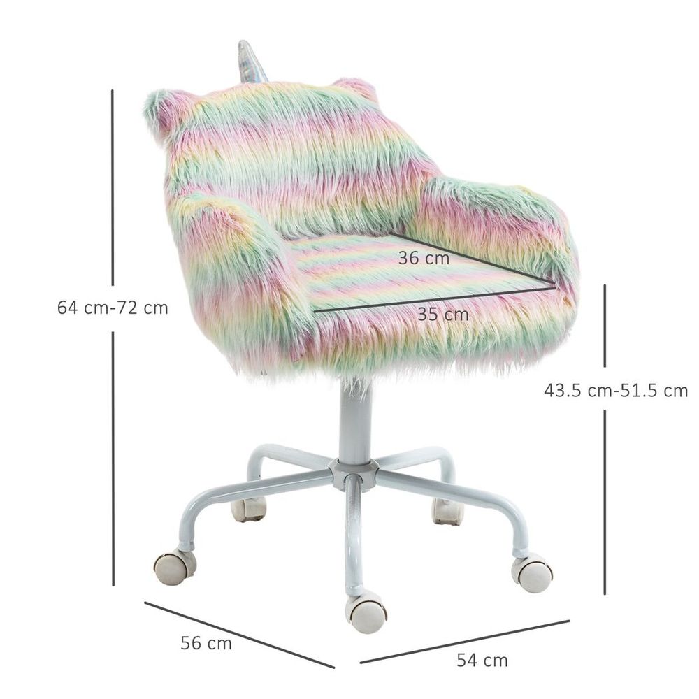 Faux Fur Unicorn Desk Chair Fluffy Home Office Chair with Armrests