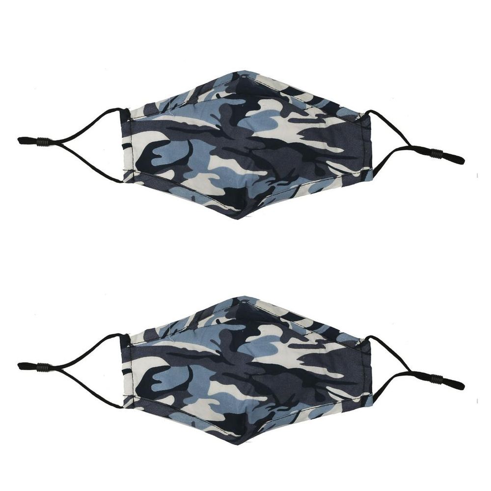 Kids Camo Face Mask - Breathable, Washable, Blue - Ages 6-12