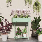 2 Tier Plant Stand, Metal Plant Rack with Drain Holes, Green
