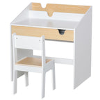 Kids Desk and Chair Set 2 Pieces Children Study Table with Storage Pull-Out Drawer Bookshelf for 3-6 Years Writing, Reading, Drawing