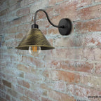Brushed Brass Vintage Wall Light Fixture Black Wall Sconce E27 Base Socket Screw Wall Mounted Neck Cone Shape Shade