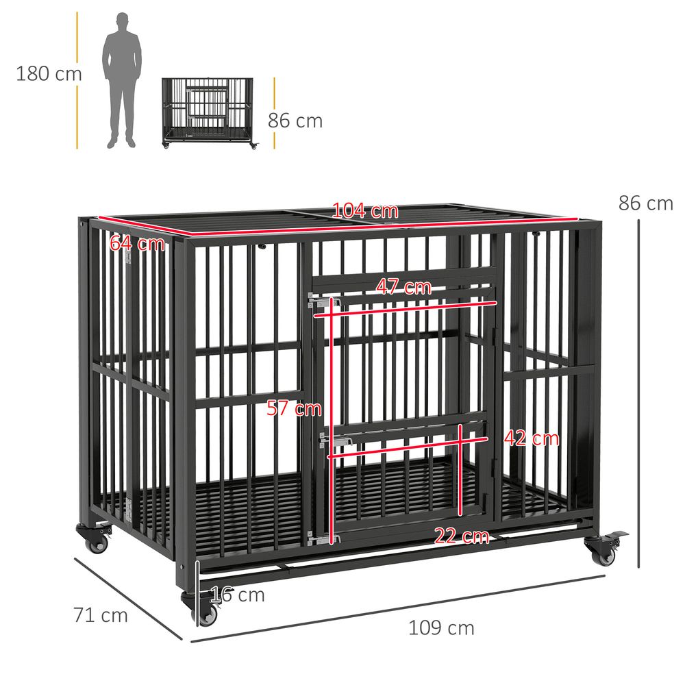 Premium 43" Foldable Heavy Duty Dog Crate - Locks, Tray, Wheels