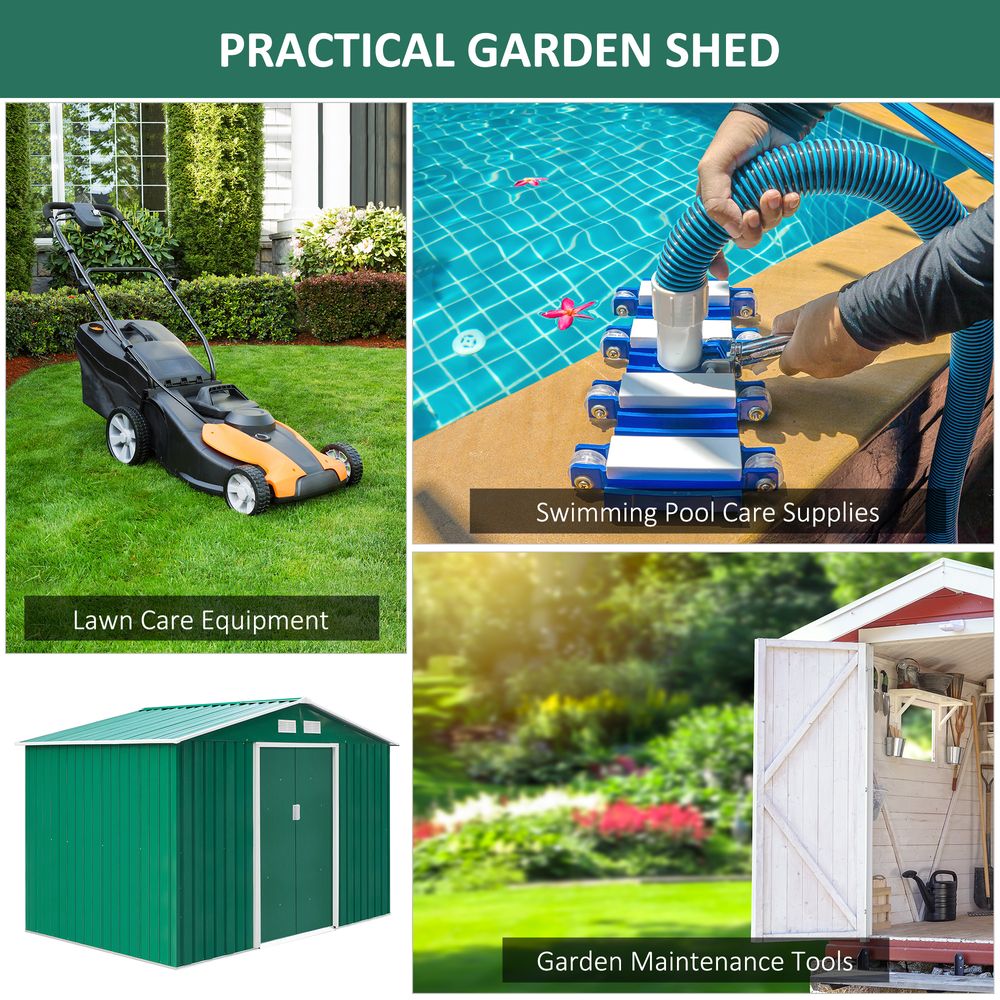 Green Metal Garden Shed - 9x6ft Storage Container w/ Door & Roof - Buy Now!