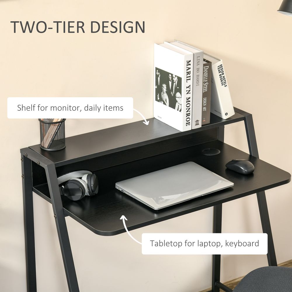 Stylish Computer Desk w/ Upper Storage Shelf, Durable Steel Frame, for Home or Office