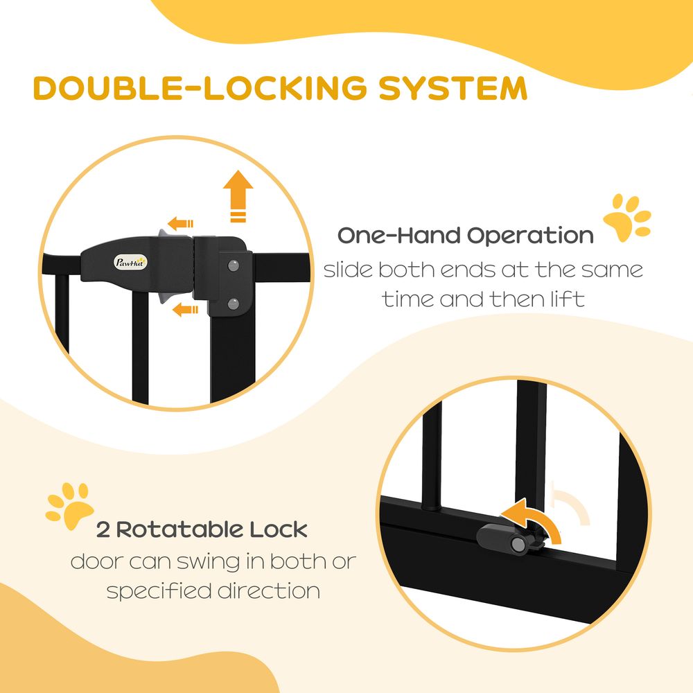Adjustable Metal Pet Gate w/ Auto-Close Door - 74-100cm, Black