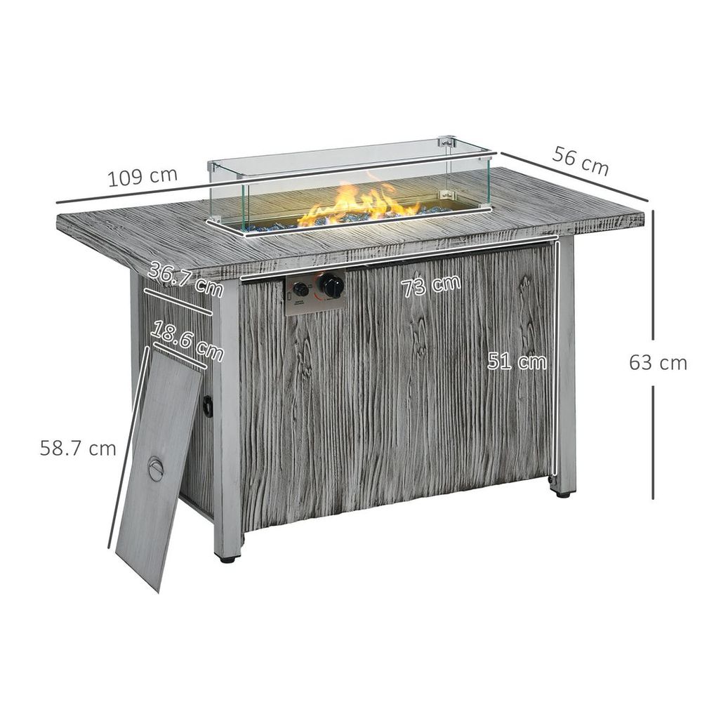 Gas Fire Pit Table - 50,000 BTU Burner, Cover, Glass Screen