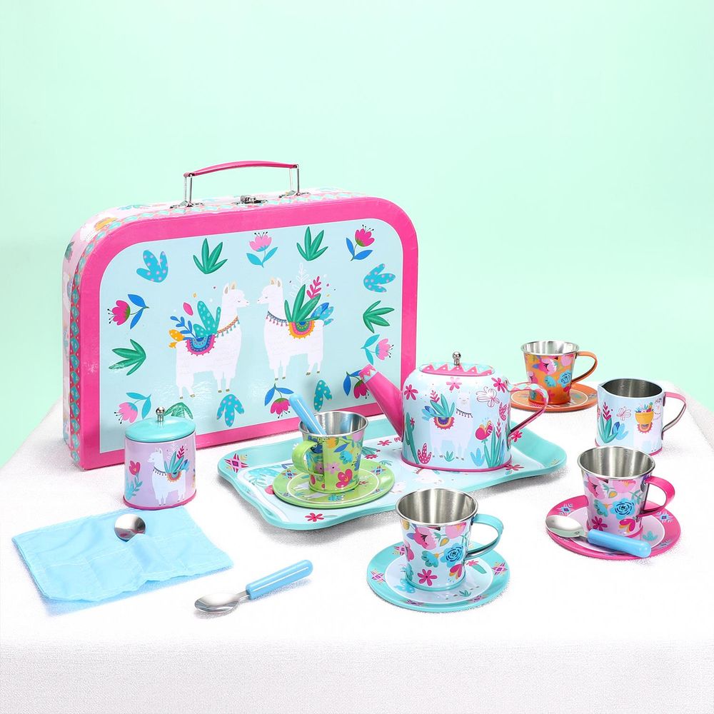 Llama Tea Set - 18pc Tin, for Fun Pretend Play