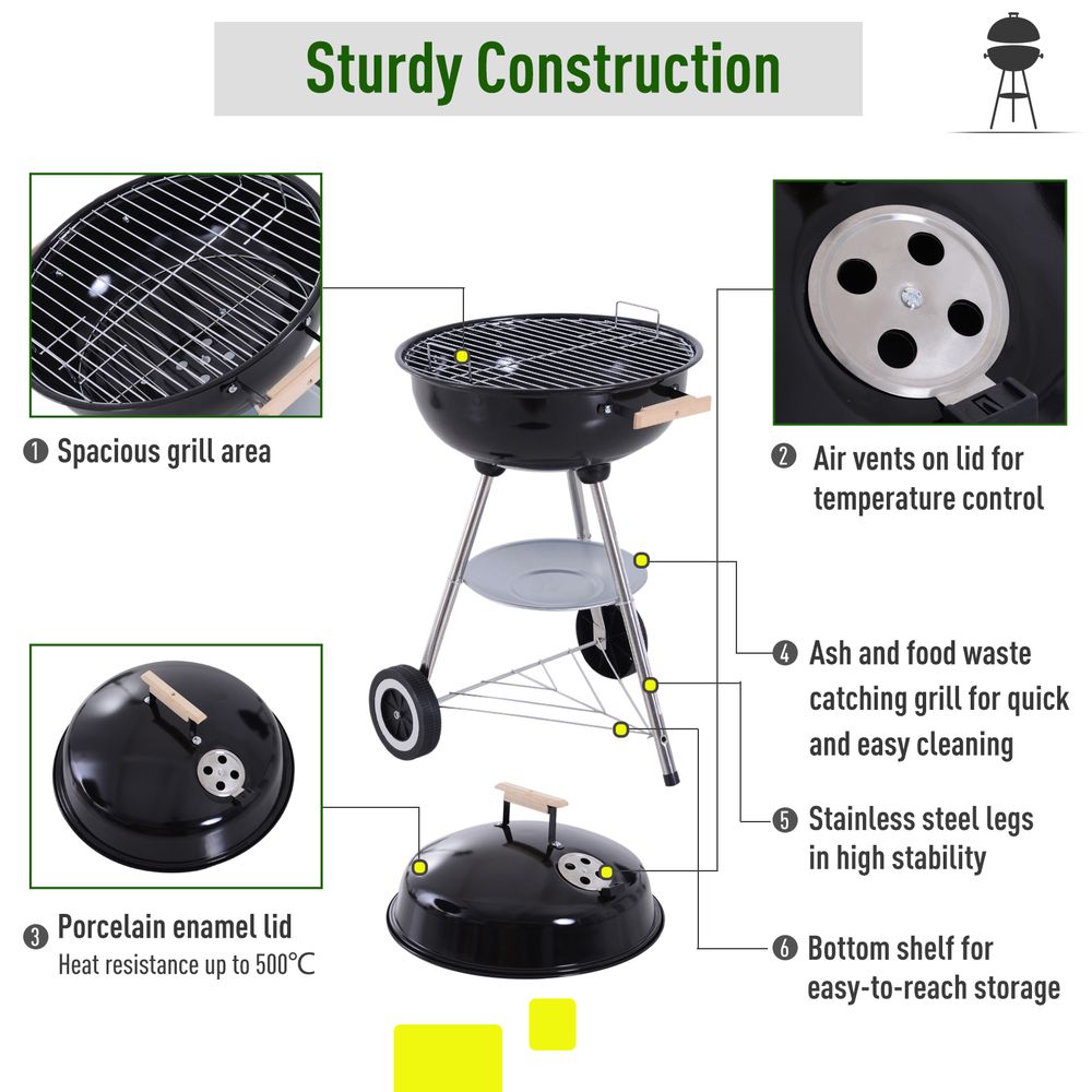 BBQ Grill, 85H cm - Durable Steel Construction, Porcelain Enamel Lid, Air Vents, Generously Sized Grill, One-Touch Cleaning System