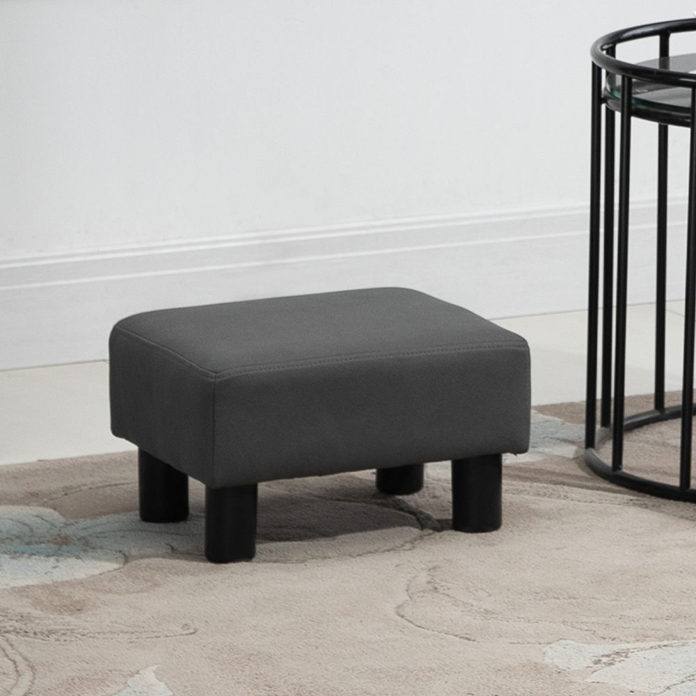 Stylish Small Grey Ottoman Footrest Seat Chair - PU Leather - Home Office