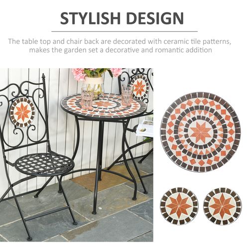 3PCs Garden Set 1 Ceramic Tile Round Table and 2 Foldable Chairs