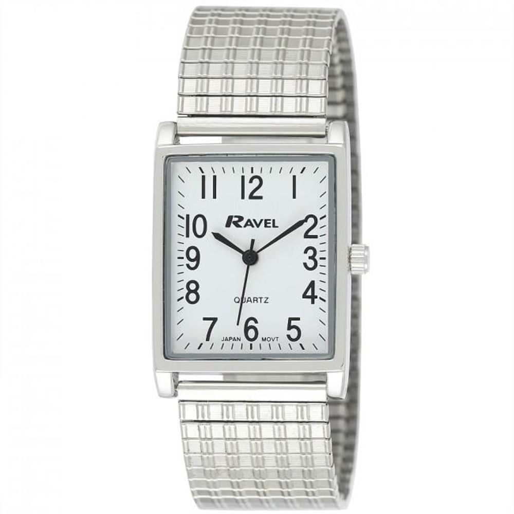 Mens Rectangular Silver Expander Bracelet Watch - Classic Style & Reliable Quartz Movement