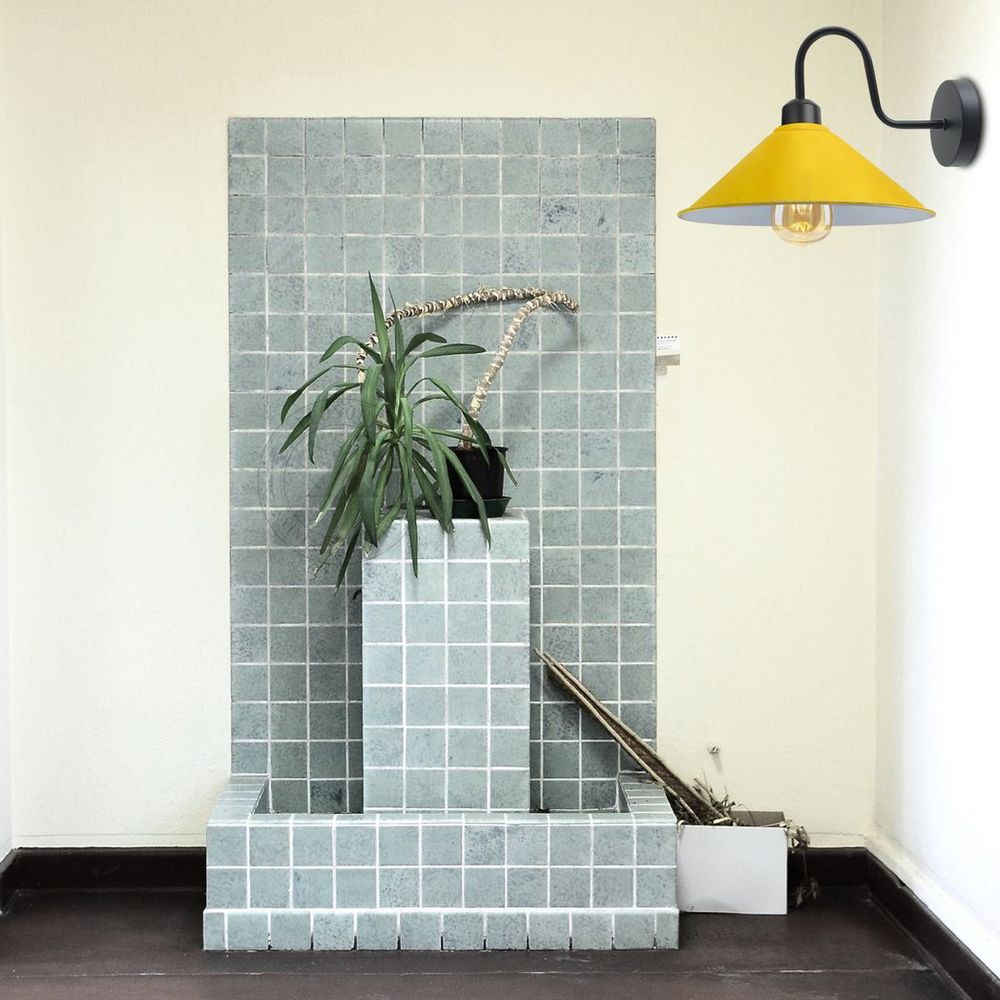 Vintage Yellow Wall Sconce, Black Swan Neck Shade, E27 Socket, Wall Mounted Light Fixture
