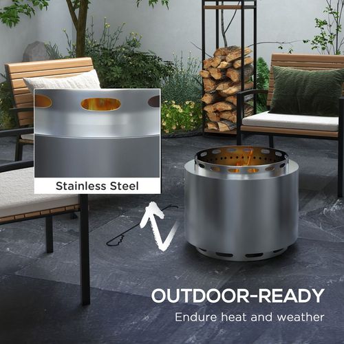 48.5cm Smokeless Wood Burning Firepit Stainless Steel Fire Pit, Silver