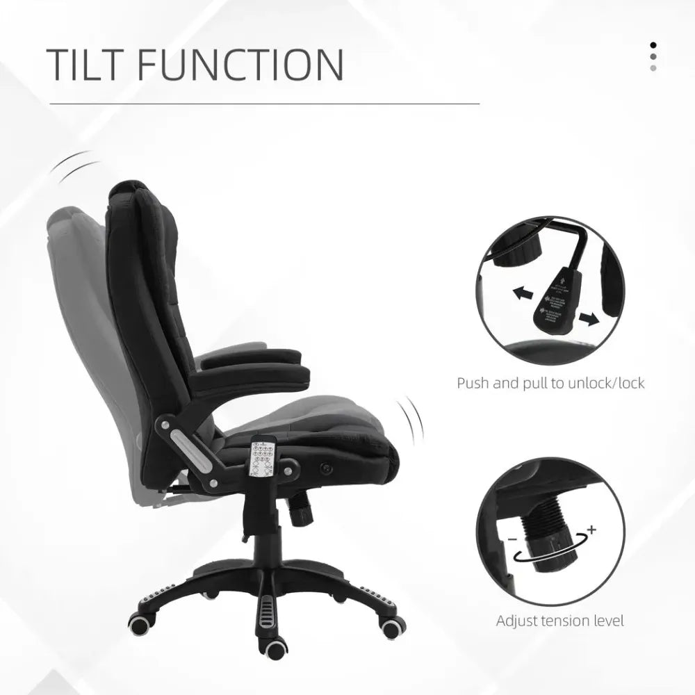 Reclining Chair w/ Heating Massage Points Relaxing Headrest Black - Executive