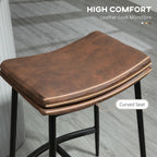 Breakfast Bar Stools Set of 2 Upholstered Barstools w/ Curved Seat Brown