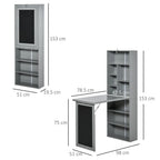 Fold-out Convertible Writing Desk Wall Mount Cabinet with Blackboard and Side Shelf Multi-Function Home Office Workstation, Grey 98 x 51 cm