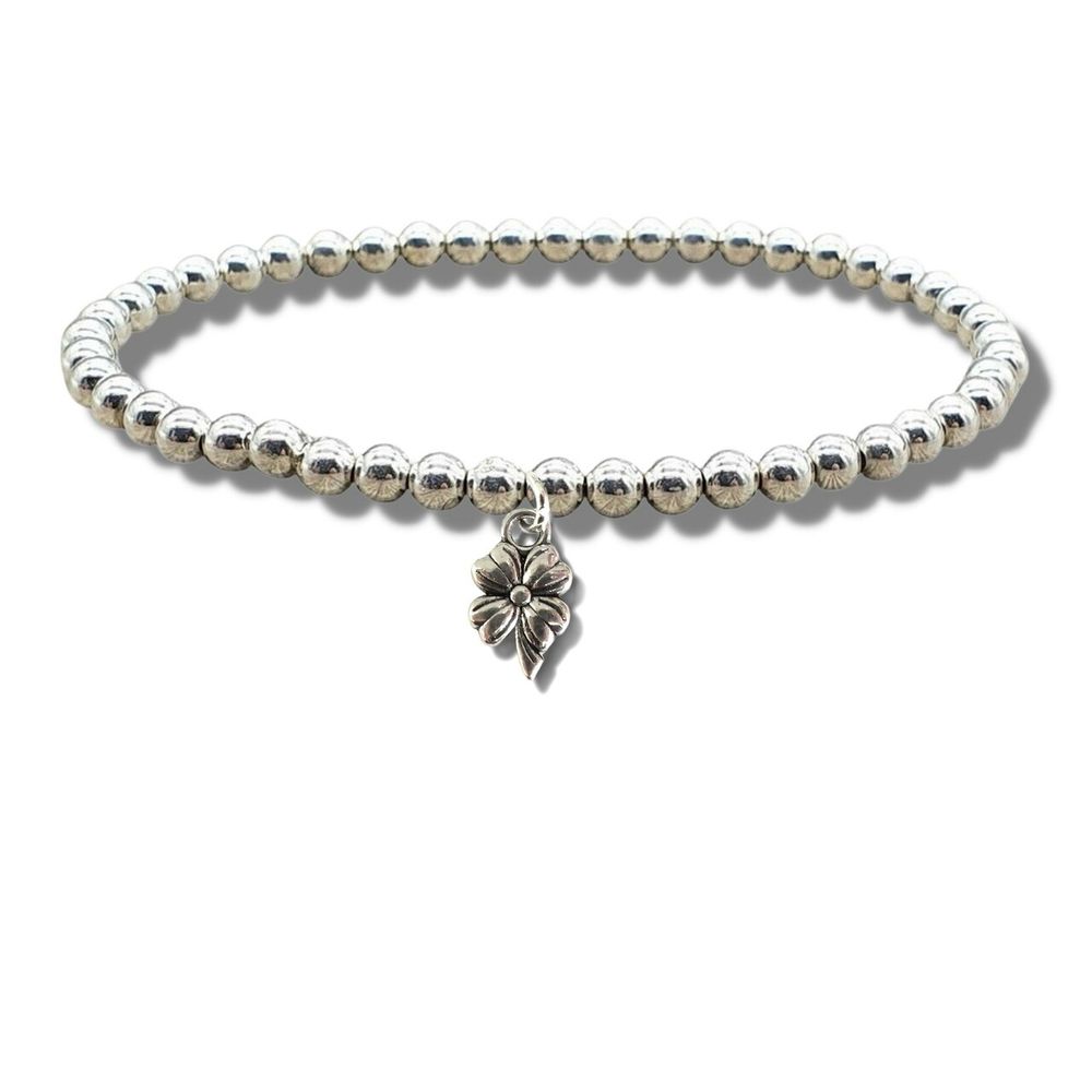 Flower Beaded Bracelet - Silver Plated, Stretch Fit - Ideal Gift