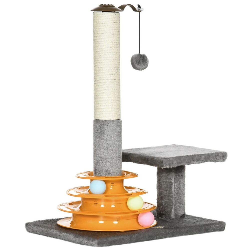 56cm Grey Cat Tree - Interactive Scratching Post with Toys
