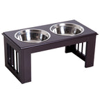 Raised Dog Bowls Pet Feeder Elevated Double Stainless Steel Water Brown in Brown