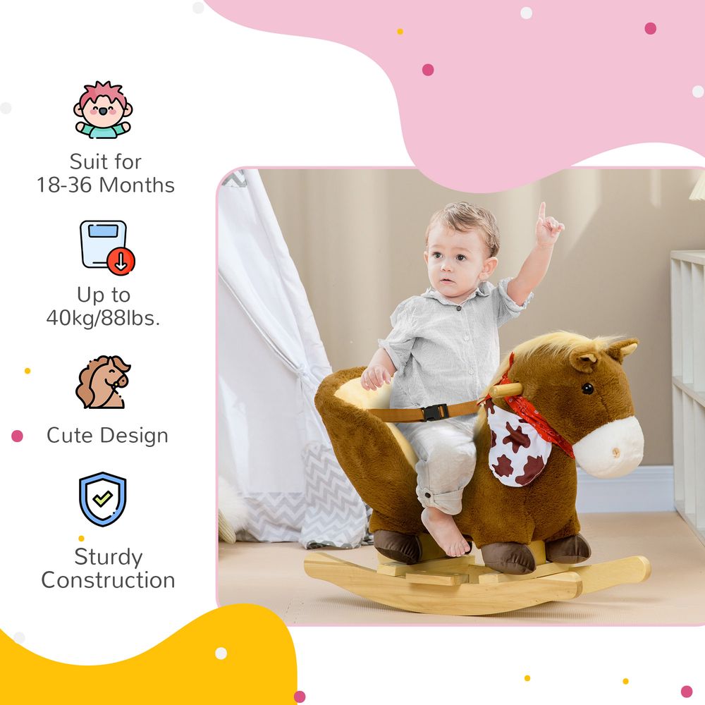 Kids Rocking Horse, Plush Baby Rocking Chair with Safety Harness & Sounds
