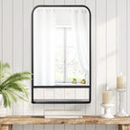 Sleek Square Wall Mirror w/ Shelf, 86x53 cm - Modern Mirrors for Living Room, Bedroom