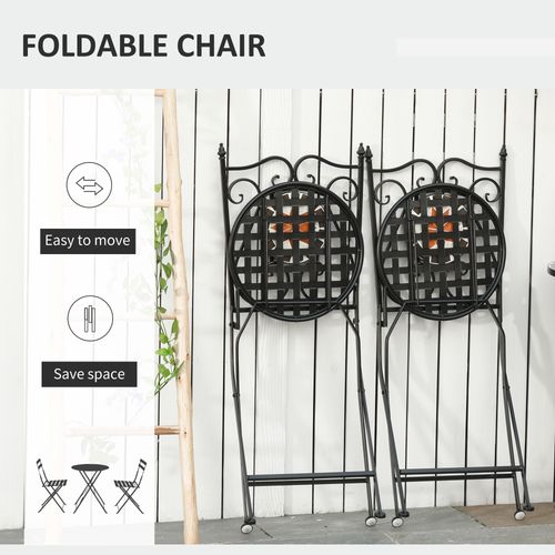 3PCs Garden Set 1 Ceramic Tile Round Table and 2 Foldable Chairs