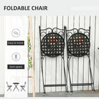 3PCs Garden Set 1 Ceramic Tile Round Table and 2 Foldable Chairs