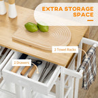 Bamboo Breakfast Cart with Drop Leaf Table and 2 Stools