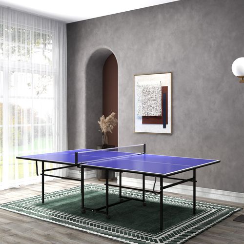 9FT Folding Table Tennis Table w/ 4 Wheels, for Indoors, Blue
