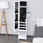 Jewellery Cabinet, Full Length Mirror with Storage, Free Standing Mirror with LED Lights, Hooks, Drawer and Hairdryer Holder for Bedroom, White
