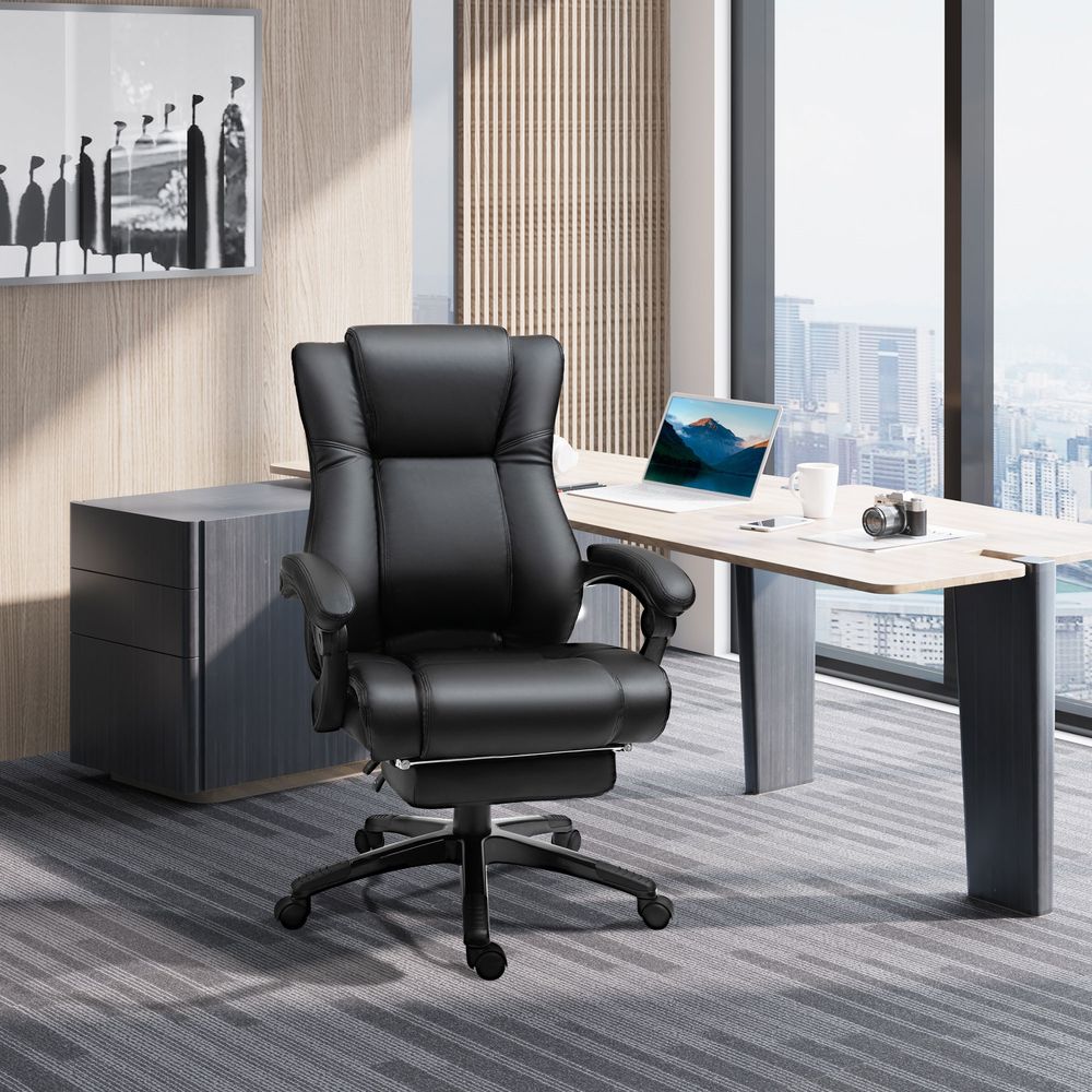 Executive Office Chair, PU Leather High Back Desk Chair with Height Adjustable, Reclining Swivel Computer Chair for Home, Black