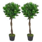 90cm Pair of Artificial Bay Topiary Ball Trees, Green Twist