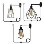 Black Vintage Industrial Light Plug in Wire cage E27 Wall Lamp~5059