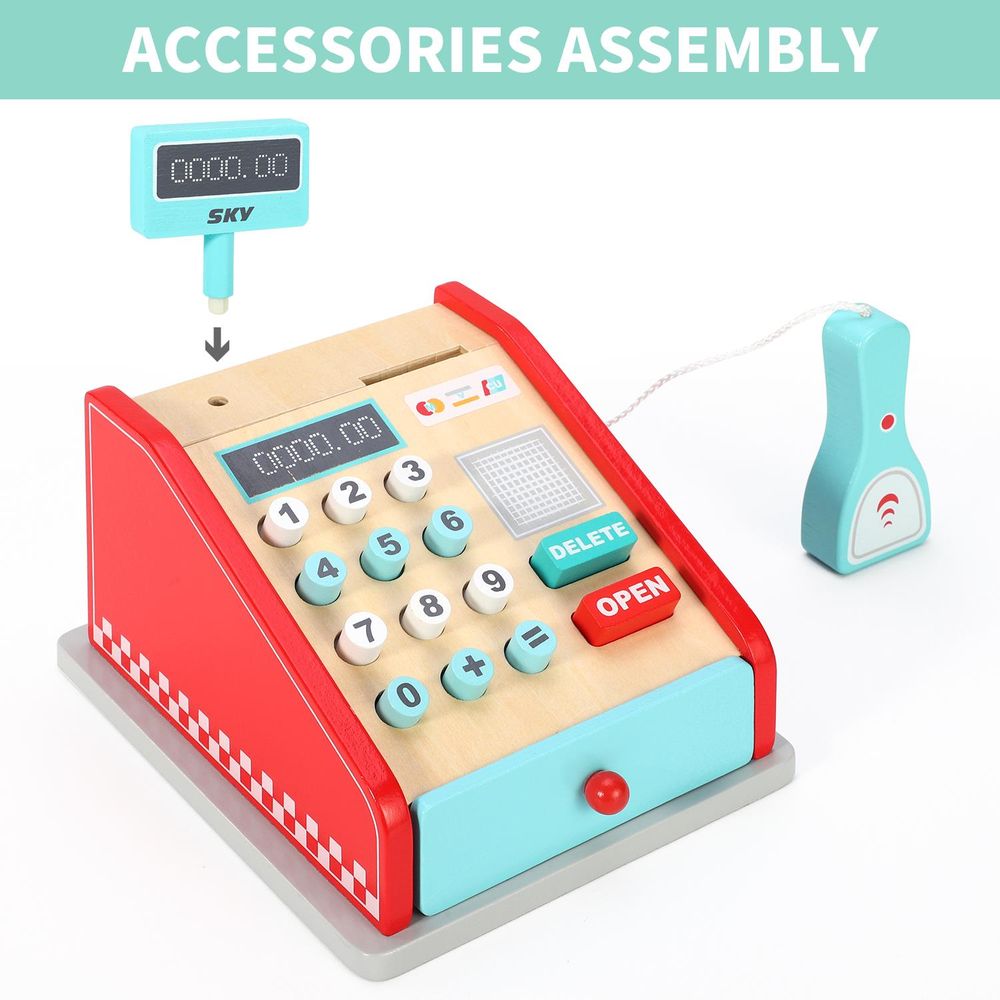 Wooden Cash Register-Red & Mint: Realistic Accessories, Authentic Game Experience