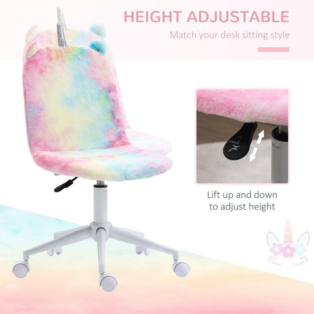 Fluffy Unicorn Office Chair: Swivel Wheel, Cute Desk Chair, Rainbow; Comfortable, Fun Design