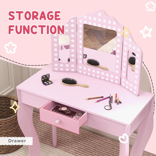 Kids Dressing Table Set Make up w/ Stool, Drawer, for Playroom
