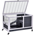 Wooden Rabbit Hutch Guinea House Bunny Small Animal Cage Openable Roof Portable Indoor Enclosed Run 90 x 53 x 59 cm White