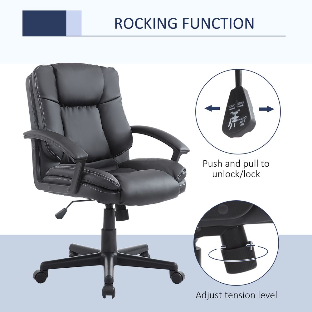 Office Chair, Faux Leather Computer Desk Chair, Mid Back Executive Chair with Adjustable Height and Swivel Rolling Wheels for Home Study, Black