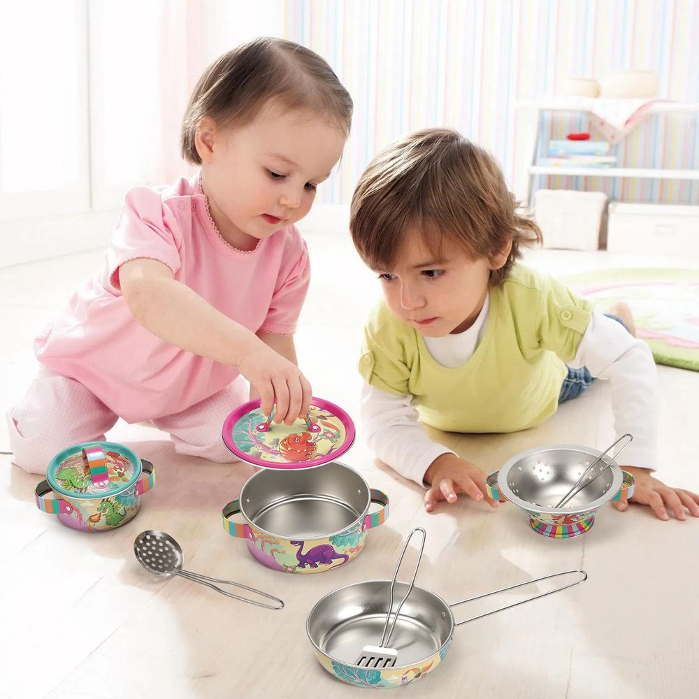 DINO KITCHENWARE SET - Exciting, Colorful, Safe. for Imaginative Play.. 10 Pieces. Best for Little Chefs!