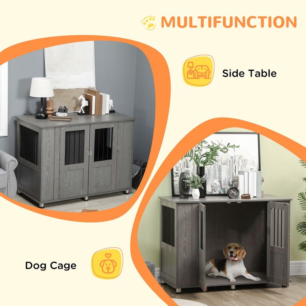 Large Dog Crate Cage - Indoor End Table Kennel, Grey