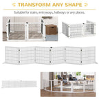 Freestanding Pet Gate, 6 Panel Foldable Playpen, Wooden Dog Gate with 2 Support Feet, for Stairs, Doorway - White