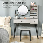 Grey Dressing Table Set: 3 Drawers, Storage Shelves & Stool - Stylish