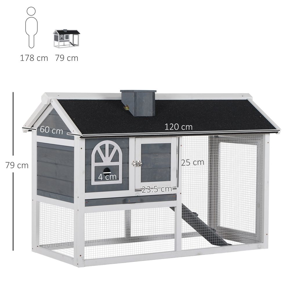 2 Tiers Rabbit Hutch and Run Wooden Guinea Hutch Outdoor with Sliding Tray, Ramp, Water-resistant Roof, for 2-4 Rabbits, Grey