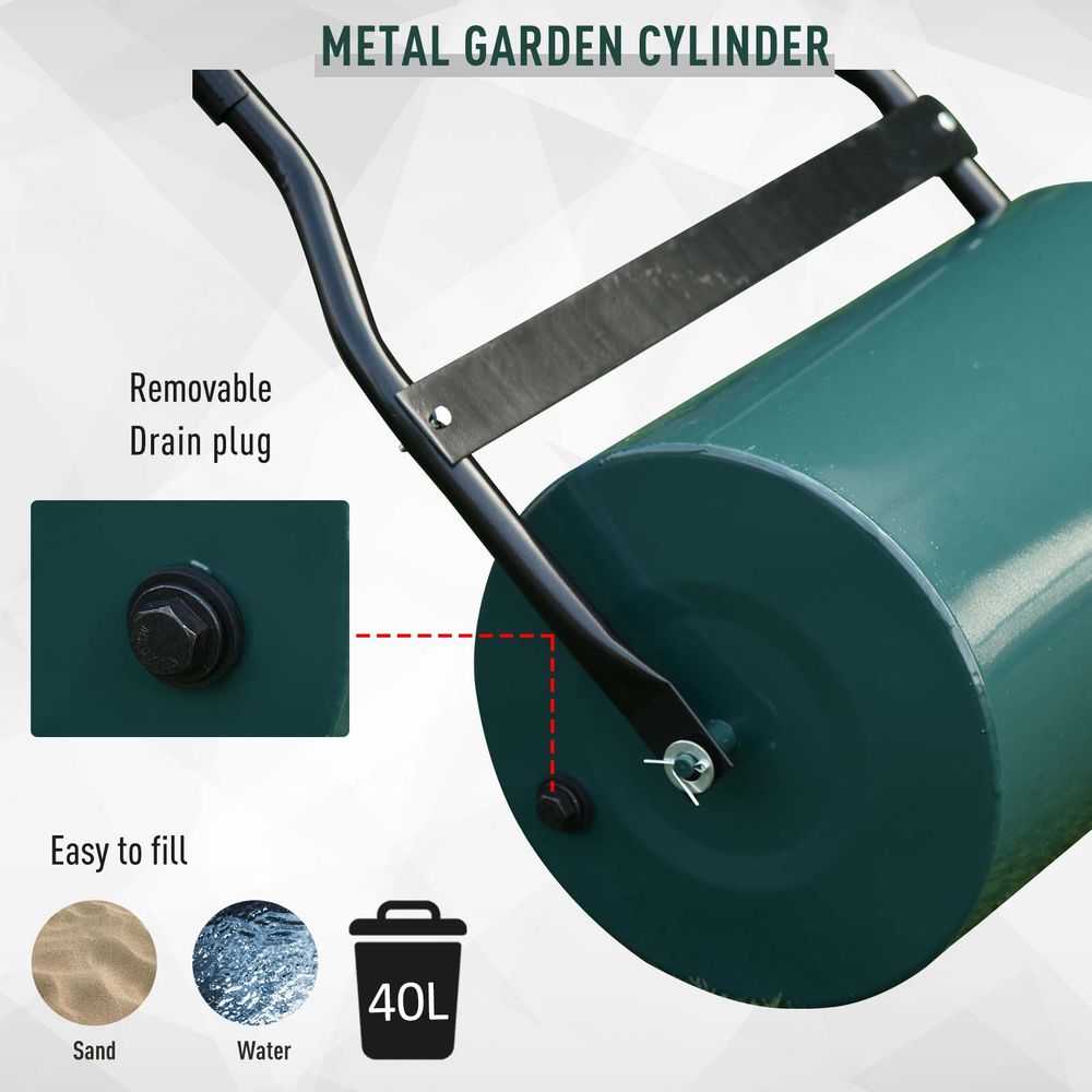 Steel Lawn Grass Roller - 50L Capacity - Green