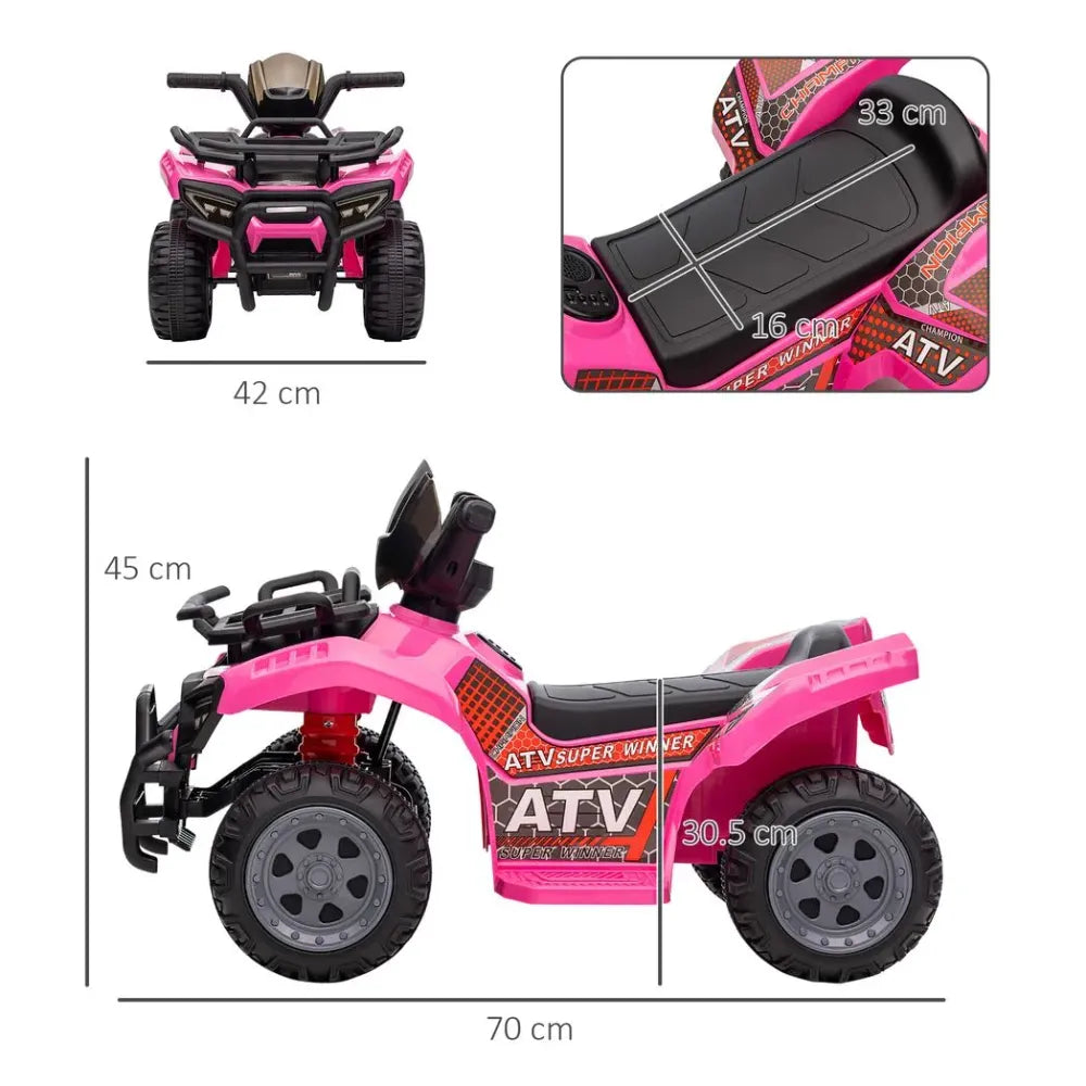 Kids Ride-On ATV with Music - Pink, 18 to 36 Months