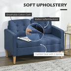 Compact Loveseat Sofa 2 Seater Sofa with Storage and Wood Legs Blue