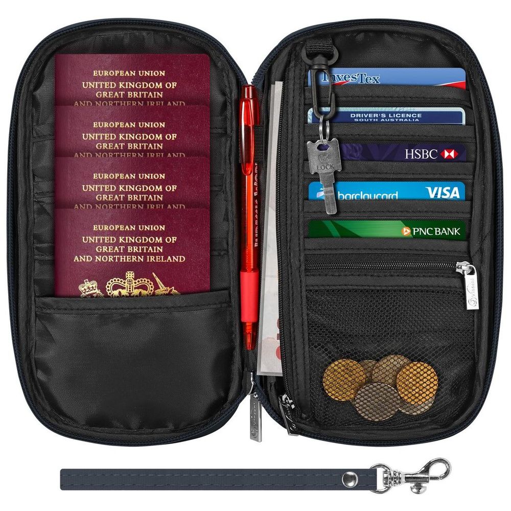 Deluxe Passport Org - Navy Blue - RFID Protected - Multifunctional Travel Wallet - Ideal Gift