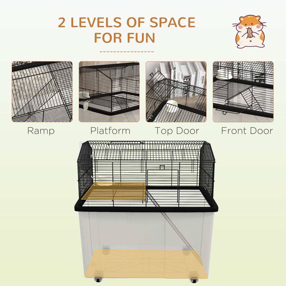 2-Tier Hamster Cage w/ Food Dish & Ramp - Spacious & Stylish Home for Your Small Pets