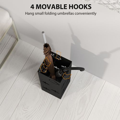 Decorative Umbrella Holder w/ Drip Tray 4 Hooks for Entryway Black