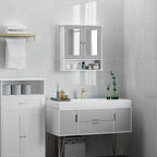 Stylish Grey Wall-Mounted Mirror Cabinet with Double Mirrored Doors - Space-Saving